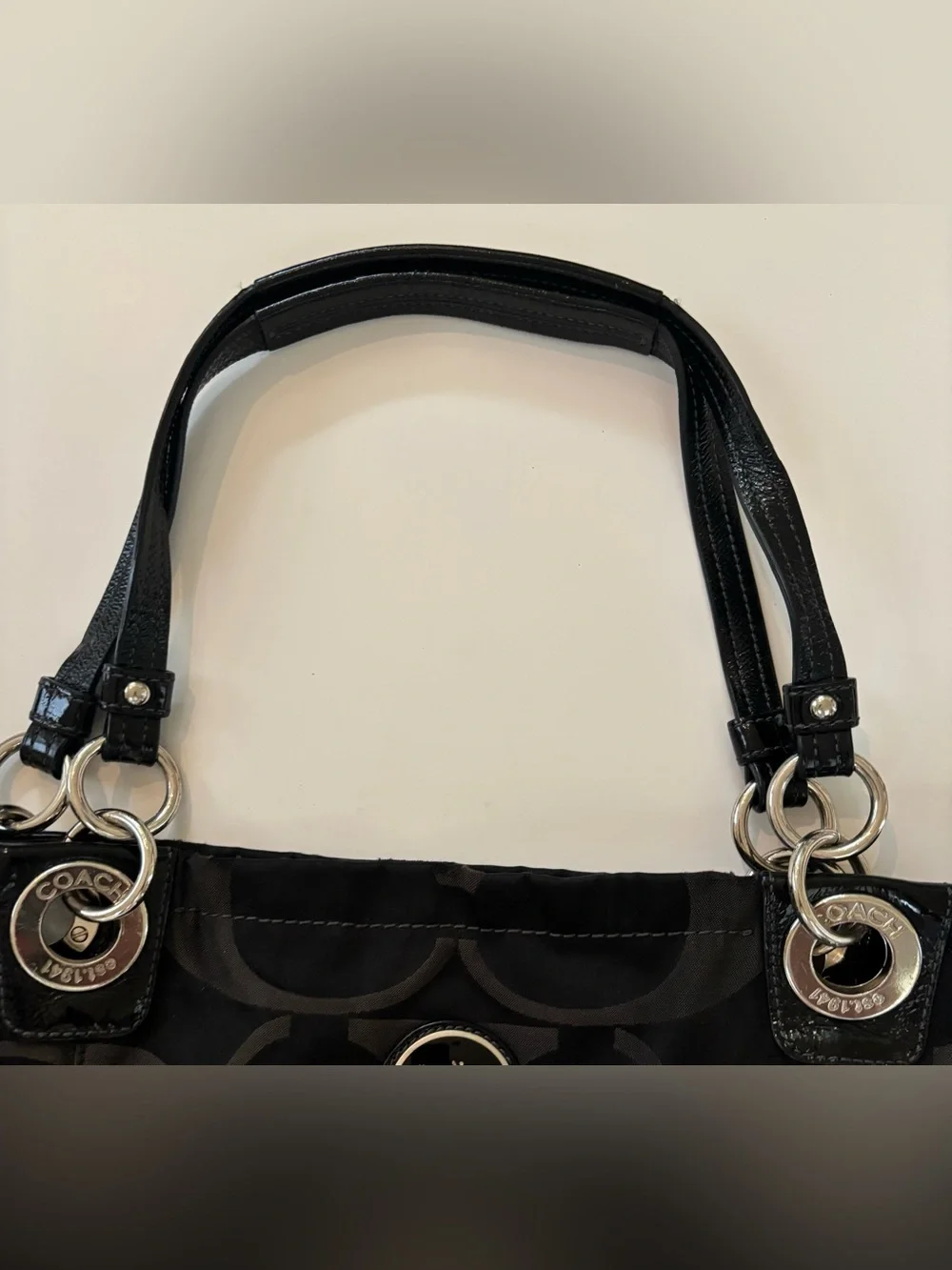 Coach Alex Signature sateen patent leather   women’s purse tote bag